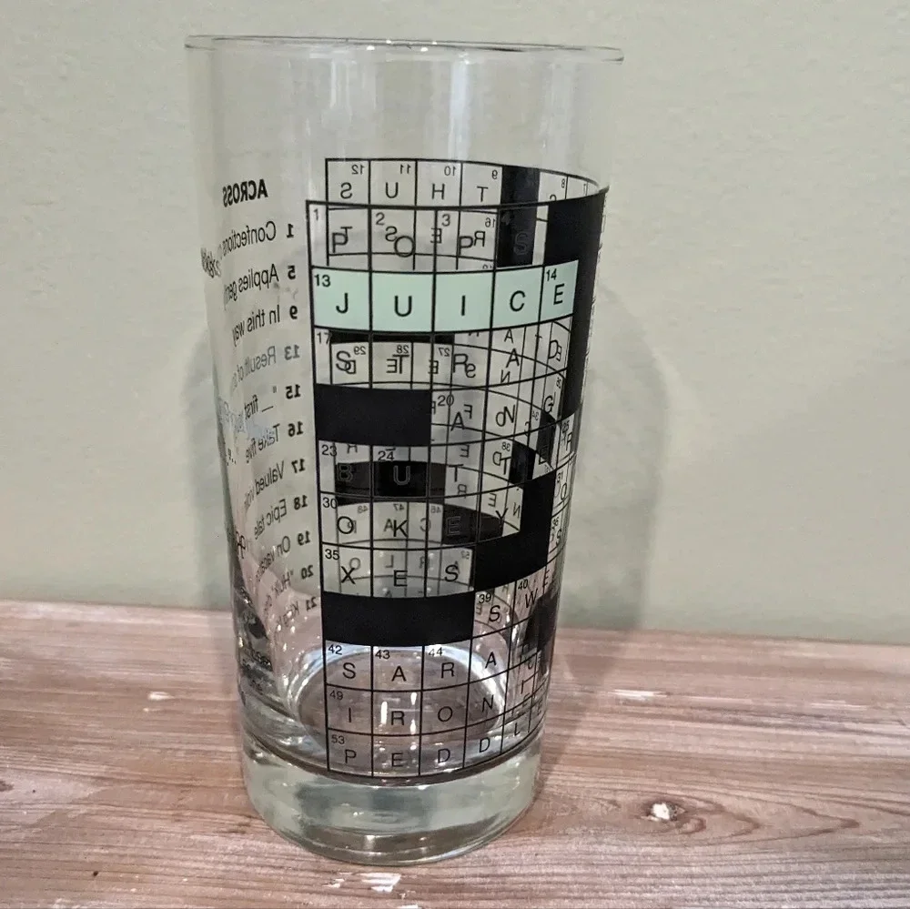 Rare Vintage Crossword Puzzle Drinking Glass!